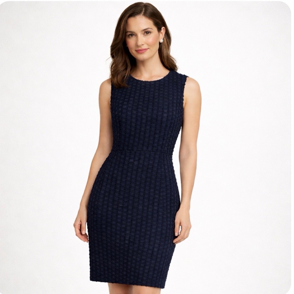 Brooks Brothers Red Fleece Navy Textured Sheath Dress 4 Career Old Money Preppy